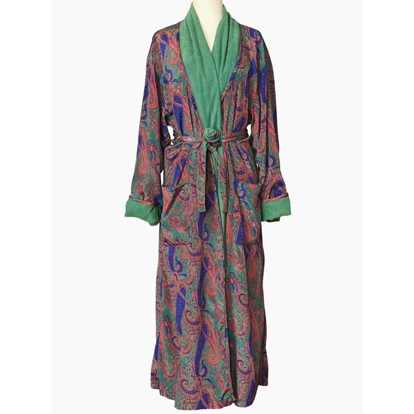 Vtg Victoria's Secret Gold Label Robe Womens XS S  Paisley Green Old Money Luxe - Picture 12 of 12